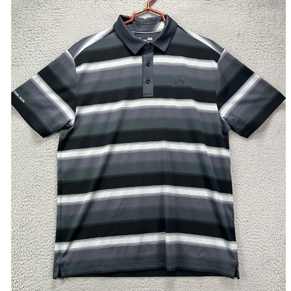Under Armour HeatGear Polo Shirt Adult Large Grey Black Balance Stripes Golf Men